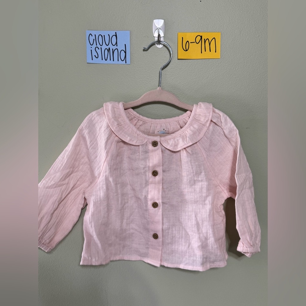 NWOT Cloud Island Infant Button Down Shirt - Light Pink & Flowy, 6-9 Months